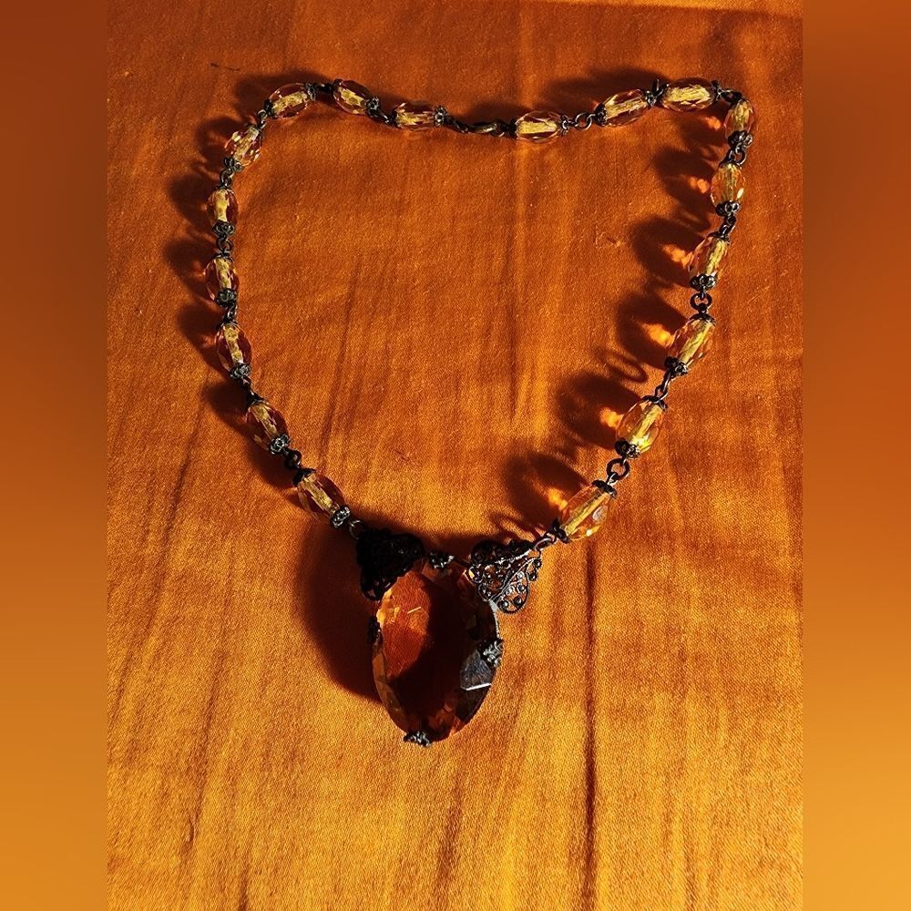 Vintage Glass Beads with An Amaxing Amber Gem Necklace